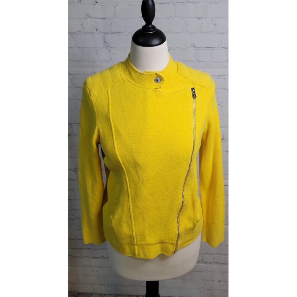 Lauren Ralph Lauren Yellow Motorcycle Sweater Jacket Full Zip Sz M Moto Party
